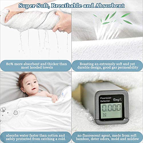 Toallas de Baño para Bebe Eccomum Toallas Bebe con Capucha, con 2 Toallita, Diseño de Oso, 100% Bambú, 90 x 90, Grande, Suave y Confortable, Extra Absorbente, Regalo Perfecto para Niños y Niñas