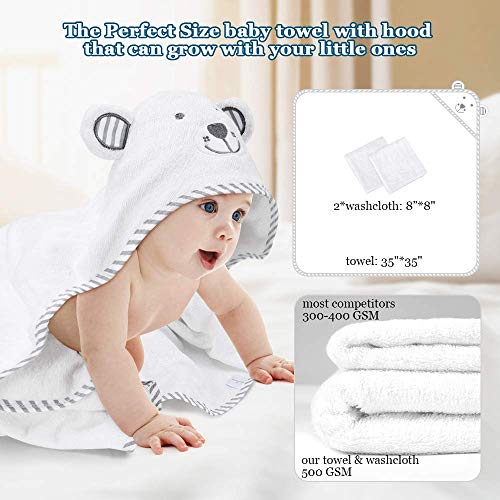 Toallas de Baño para Bebe Eccomum Toallas Bebe con Capucha, con 2 Toallita, Diseño de Oso, 100% Bambú, 90 x 90, Grande, Suave y Confortable, Extra Absorbente, Regalo Perfecto para Niños y Niñas