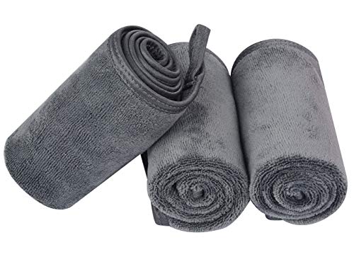 Toallitas Desmaquillantes Microfibra Lavable y Reutilizable Guante Desmaquillante Facial Integrado Toalla Desmaquillante Facial Toalla Cara Makeup Remover Face Cloths 3Piezas Gris