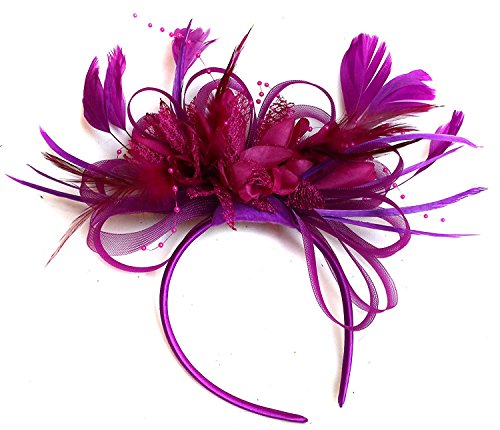 Tocado con plumas para mujer, para boda, carreras, color magenta y morado