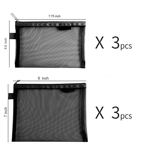 Tofinder Bolsas de cosméticos transparentes Bolsas de malla de maquillaje con cremallera Estuche para lápices Estuche de viaje Conjunto de estuches de almacenamiento ((6A + 5A)*3 negro)