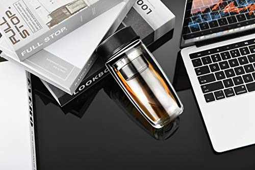 Toki - Botella Cristal para té y café 360ml, Vidrio Borosilicato Doble Pared con Filtro Colador,  Termo Cristal para llevar a la Oficina o Biblioteca.