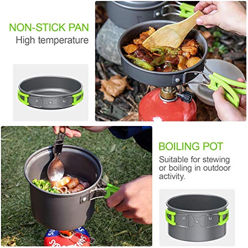 Tokmali Utensilios Cocina Camping, 14PCS Camping Kit de Portátil y Liviano Acero Inoxidable Ollas y Sartenes para Acampada,Excursión, Escalada,Senderismo