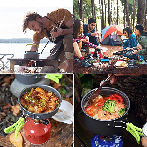 Tokmali Utensilios Cocina Camping, 14PCS Camping Kit de Portátil y Liviano Acero Inoxidable Ollas y Sartenes para Acampada,Excursión, Escalada,Senderismo