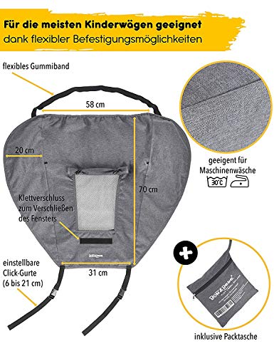 Toldo Silla De Paseo Con Tragaluz y alas Enrollables - Bebés Parasol Toldo Cochecitos Ajustable,Protector Solar para Cochecitos con Protección UV 50+ y Función de Persiana Enrollable (Gris)