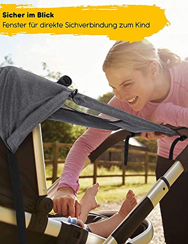 Toldo Silla De Paseo Con Tragaluz y alas Enrollables - Bebés Parasol Toldo Cochecitos Ajustable,Protector Solar para Cochecitos con Protección UV 50+ y Función de Persiana Enrollable (Gris)