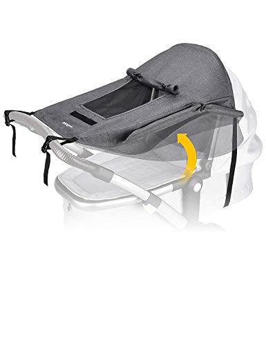 Toldo Silla De Paseo Con Tragaluz y alas Enrollables - Bebés Parasol Toldo Cochecitos Ajustable,Protector Solar para Cochecitos con Protección UV 50+ y Función de Persiana Enrollable (Gris)
