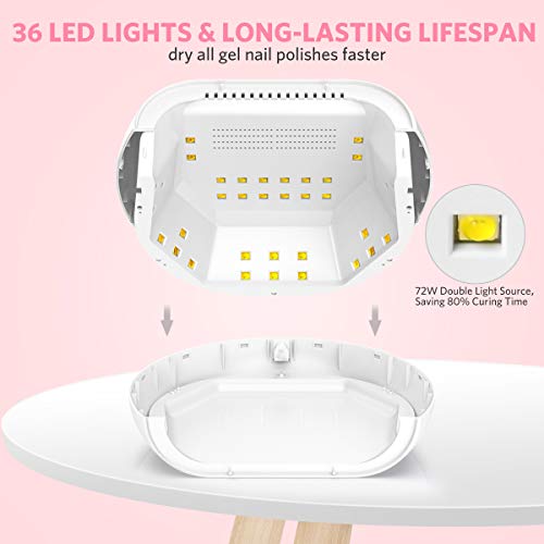 tomight Lámpara Secador de Uñas LED/UV Gel Esmalte de Uñas Curado Luz Máquina de 72W, Modos con Sensor Automático y Pantalla LCD Para Manicura y Pedicure