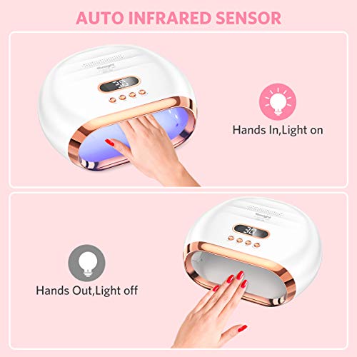 tomight Lámpara Secador de Uñas LED/UV Gel Esmalte de Uñas Curado Luz Máquina de 72W, Modos con Sensor Automático y Pantalla LCD Para Manicura y Pedicure
