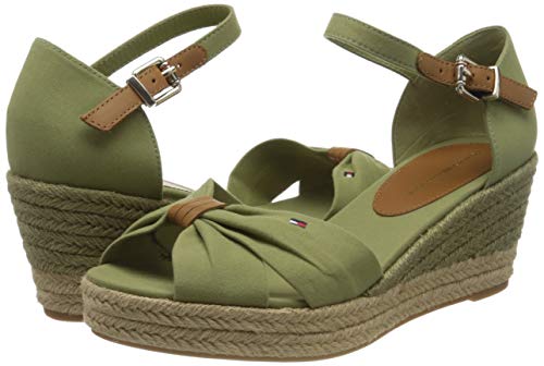 Tommy Hilfiger Basic Opened Toe Mid Wedge, Sandalias con Punta Abierta para Mujer, Verde (Faded Olive L9f), 41 EU