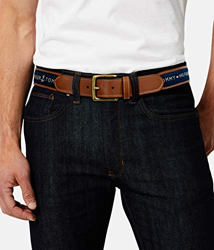Tommy Hilfiger - Cinturón con cinta incrustada para hombre. Diseño con cinta de tejido trenzado y hebilla de una sola aguja - Azul - 38