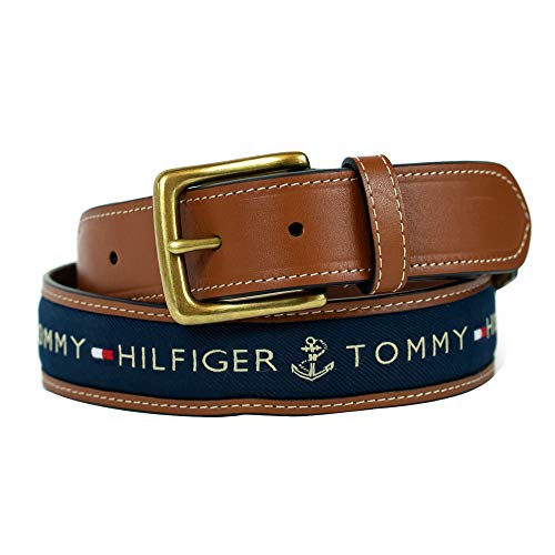Tommy Hilfiger - Cinturón con cinta incrustada para hombre. Diseño con cinta de tejido trenzado y hebilla de una sola aguja - Azul - 38