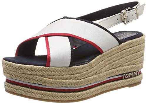 Tommy Hilfiger Flatform Sandal Corporate Ribbon, Sandalias con Plataforma para Mujer, Rojo (RWB 020), 38 EU