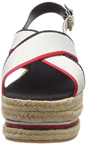 Tommy Hilfiger Flatform Sandal Corporate Ribbon, Sandalias con Plataforma para Mujer, Rojo (RWB 020), 38 EU