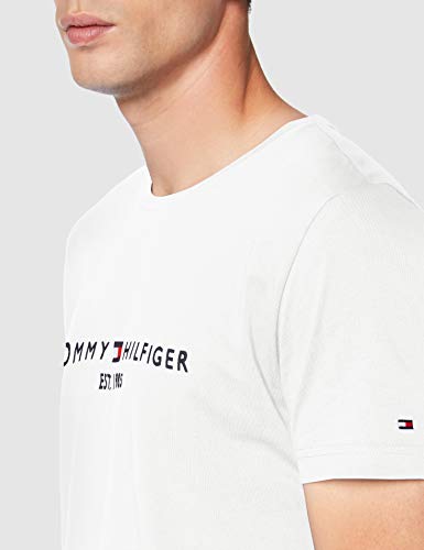 Tommy Hilfiger Logo T-Shirt Camiseta Informal, Blanco (Snow White 118), XX-Large para Hombre