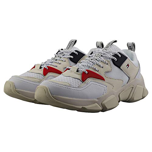 Tommy Hilfiger Wmn Chunky Mixed Textile Trainer, Zapatillas para Mujer, Blanco (White 100), 39 EU