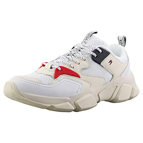 Tommy Hilfiger Wmn Chunky Mixed Textile Trainer, Zapatillas para Mujer, Blanco (White 100), 39 EU