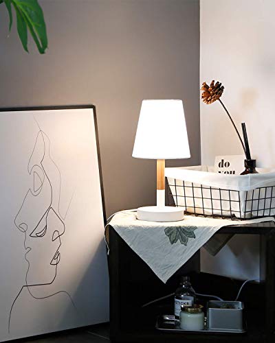 Tomons 2 x Lámpara de cabecera con pantalla en tela, Lámpara de escritorio en madera para dormitorio, sala de estar - Blanco
