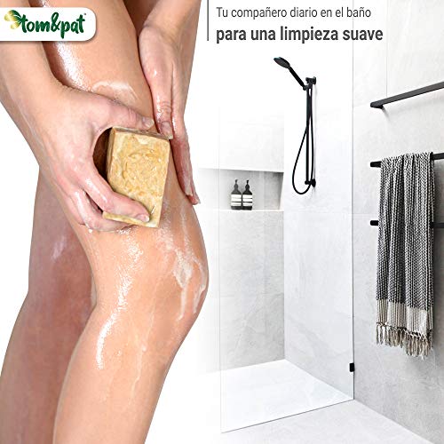 tom&pat® Jabón de Alepo Original (2x 200g) + eBook: Jabón Natural DIY, 80/20% aceite de oliva/laurel, jabón para la ducha, jabón para el cabello, jabón de manos, PH valor 8, desintoxicantes