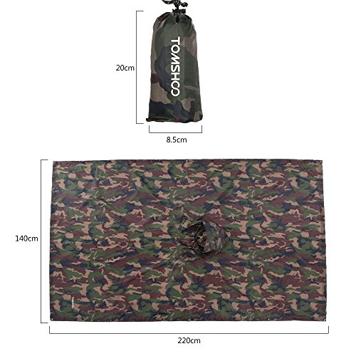 TOMSHOO Poncho de Lluvia Impermeable y Multifuncional Reusable como Toldo Manta, Estera de Camping,Cubierta de Dosel para Senderismo,Cámping y Pesca Ciclismo Unisex