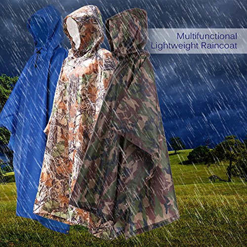 TOMSHOO Poncho de Lluvia Impermeable y Multifuncional Reusable como Toldo Manta, Estera de Camping,Cubierta de Dosel para Senderismo,Cámping y Pesca Ciclismo Unisex