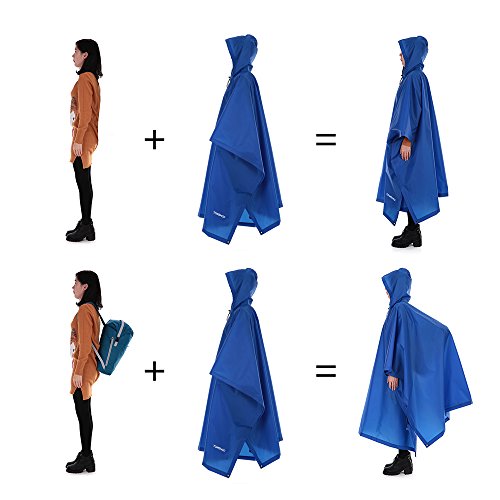 TOMSHOO Poncho de Lluvia Impermeable y Multifuncional Reusable como Toldo Manta, Estera de Camping,Cubierta de Dosel para Senderismo,Cámping y Pesca Ciclismo Unisex