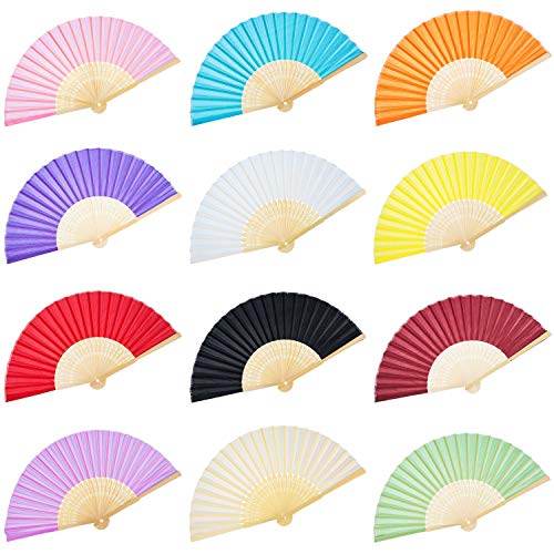 TOMYEER 12 Piezas de Abanico de Mano Abanicos Plegables de Bambú Seda para Regalo