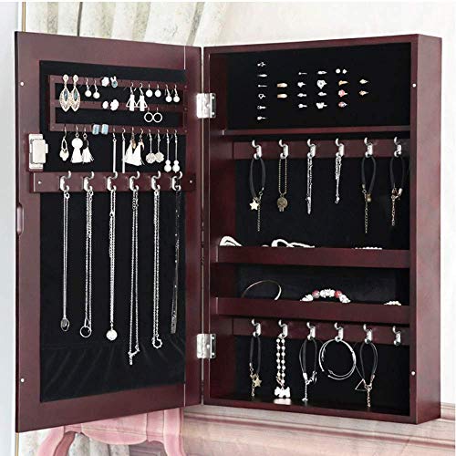 TONGSH Espejo con Cierre de joyería Consejo de Ministros, de Montaje en Pared joyería Organizador, for el Almacenamiento Collares Pendientes Cosméticos Guardarropa