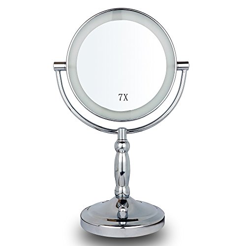 Tongxinying Espejo de Maquillaje Iluminado con Aumento 7X, Espejo de Vanidad con Interruptor Ajustable de Luz LED, Espejos con Luz de Doble Cara Ovalada de 7 Pulgadas Espejo para Baño, Dormitorio