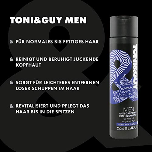 Toni & Guy Men 2 en 1 Anticaspa Shampoo y Acondicionador, Paquete 1er (1 x 250 ml)