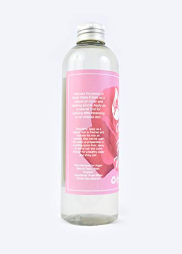 Tónico Facial de Agua de Rosa Pura, botella grande de 250 ml. Hecho a mano, triple filtrado y purificado, vegano, sin crueldad, de fuente responsable.