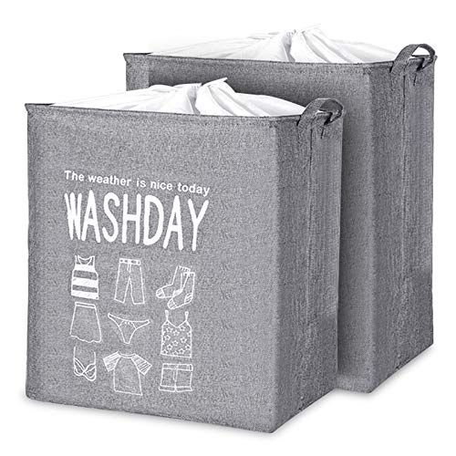 Tonsooze Cesto de Ropa Sucia, Cesto para Guardar Ropa Sucia Plegable, Bolsa de Ropa Plegable Algodón, Almacenamiento de Ropa Plegable para colada, juguetes, organizador, 2 Gris (75L +100L)