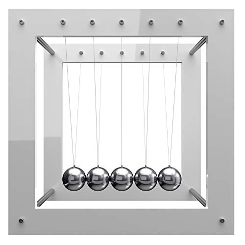 Tooby Péndulo de Newton Profesional. Ciencia y Juego del Movimiento Perpetuo. Objetos Decoracion de Escritorio y antiestrés para la Oficina. Kit de calibración Incluido. (Blanco)