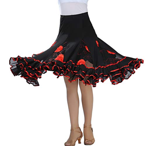 Tookang Falda de Danza para Mujer Falda de Columpio Bordada Traje de Baile Flamenco Sevillanas Tango Skirts Falda Plisada Falda de la Rodilla