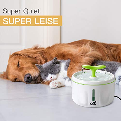 Toozey Fuente para Gatos, 2L Bebedero Gatos con Ventana de Nivel de Agua, fuente agua gatos Con Filtro de Carbón Activado, Fuente Automática y Silenciosa para Perros y Gatos