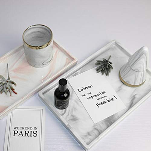 TOPBATHY Bandeja de Joyería de Mármol Rectangular Plato Llavero de Cerámica Organizador de Joyería para Fruta Merienda Joyería Llavero Pulsera Collar Plato Decorativo Tamaño L (Gris)