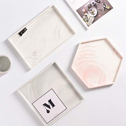 TOPBATHY Bandeja de Joyería de Mármol Rectangular Plato Llavero de Cerámica Organizador de Joyería para Fruta Merienda Joyería Llavero Pulsera Collar Plato Decorativo Tamaño L (Gris)