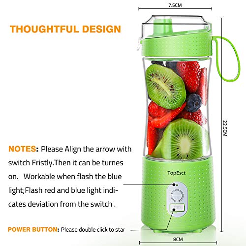 TopEsct Mini Batidora Portátil, 380 ml Personal para Batidos y Smoothies, 4000 mAh Mini Licuadora Portátil con 6 Cuchillas 3D de Acero Inoxidable + Batería Recargable 13oz USB, BPA Free