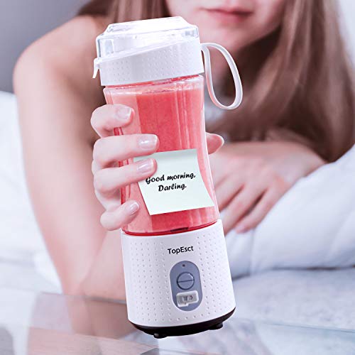 TOPESCT Mini Batidora Portátil Personal para Batidos y Smoothies - con 6 Cuchillas 3D y Vaso Exprimidor de 380 ml - Potente Máquina de Mano Mezcladora de Frutas de 4000 mAh Recargable por USB