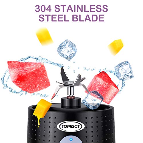 TopEsct Mini Batidora Portátil Personal para Batidos y Smoothies - con 6 Cuchillas 3D y Vaso Exprimidor de 380 ml - Potente Máquina de Mano Mezcladora de Frutas de 4000 mAh Recargable por USB