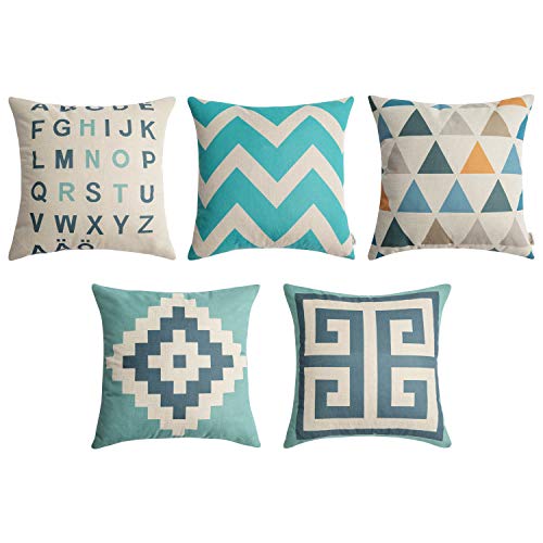 Topfinel Fundas Cojines Sofá Cama Hogar Algodón Lino Decorativa Almohadas Fundas para Sala de Estar Coche Jardín Juego de 5, 45x45cm
