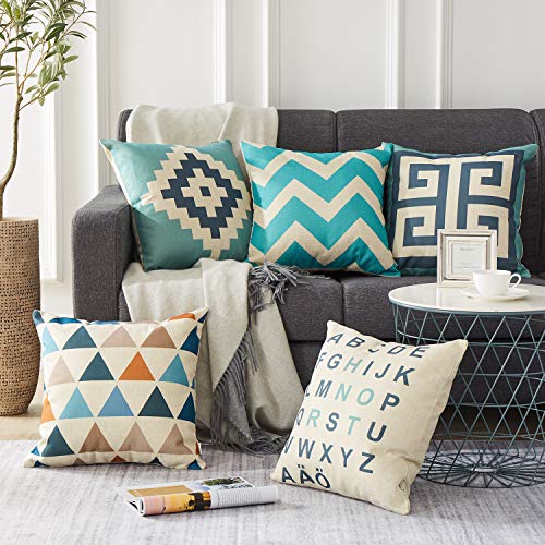 Topfinel Fundas Cojines Sofá Cama Hogar Algodón Lino Decorativa Almohadas Fundas para Sala de Estar Coche Jardín Juego de 5, 45x45cm