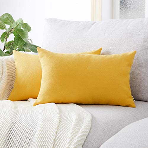 Topfinel juego 2 Hogar Fundas Cojines Algodón Lino Decorativa Almohadas Fundas de Color sólido para Sala de Estar sofás Dormitorio Jardín Coche Amarillo 30x50cm