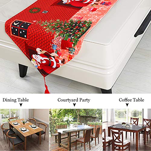 Topmail Camino de Mesa de Navidad con Borla Christmas Camino Mantel Navideño para Mesa Comedor Cocina en Poliéster Decoración para Navidad Árbol de Navidad Rojo Verde 180x40cm