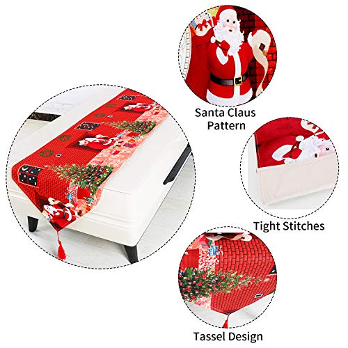 Topmail Camino de Mesa de Navidad con Borla Christmas Camino Mantel Navideño para Mesa Comedor Cocina en Poliéster Decoración para Navidad Árbol de Navidad Rojo Verde 180x40cm