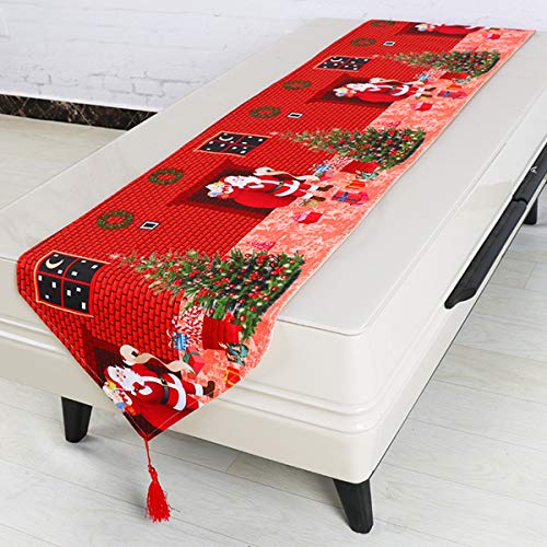 Topmail Camino de Mesa de Navidad con Borla Christmas Camino Mantel Navideño para Mesa Comedor Cocina en Poliéster Decoración para Navidad Árbol de Navidad Rojo Verde 180x40cm