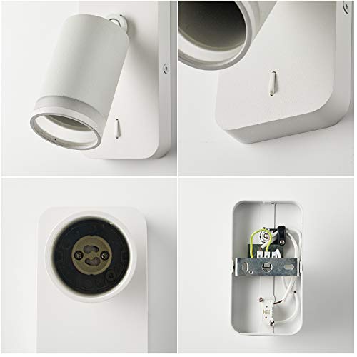 Topmo-plus cabecera lampara de pared GU10 Lampe cama Luminaire de dormitorio Lámpara de pared interior applique de pared Interruptor /GU10 bombilla incluido/ 360 grados horizontal giratoria Blanco