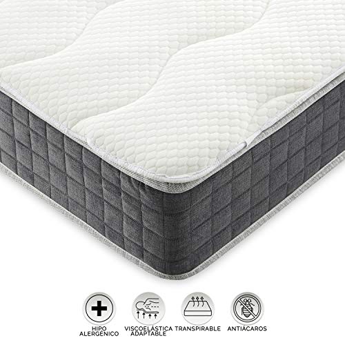 Topper Viscoelástico para Colchón. Sobrecolchón para Cama Transpirable Hipoalergénico Antiácaros Visco Memory Foam Aloe Vera. Blanco 105 x 190 x 3 cm