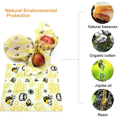 TOPSEAS Envoltorio Cera De Abeja, 8Pcs Envoltorio Cera De Abejas Ecológicas,Papel de Cera de Abeja Mantiene Alimentos Fresco para Sándwich,Queso,Frutas etc.Reutilizable Envolver,Lavables