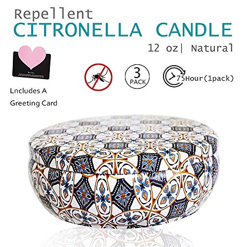 TOPSEAS Velas de Citronela Antimosquitos,425g Velas Aromaticas Perfumadas de Cera de Soja, Velas Repelentes de Insecto Mosquitos para Exteriores,Camping,Jardín 3 Mechas